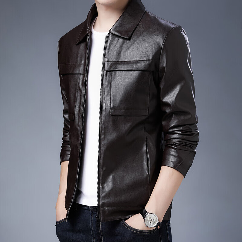 春秋季夹克男2023年皮衣男秋男士韩版休闲青年皮夹克薄 黑色 3xl