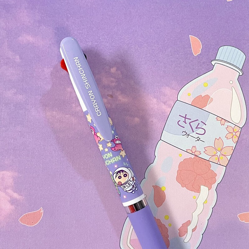 5mm学生刷题笔签字笔走珠笔 三色圆珠笔-小新朋友紫杆