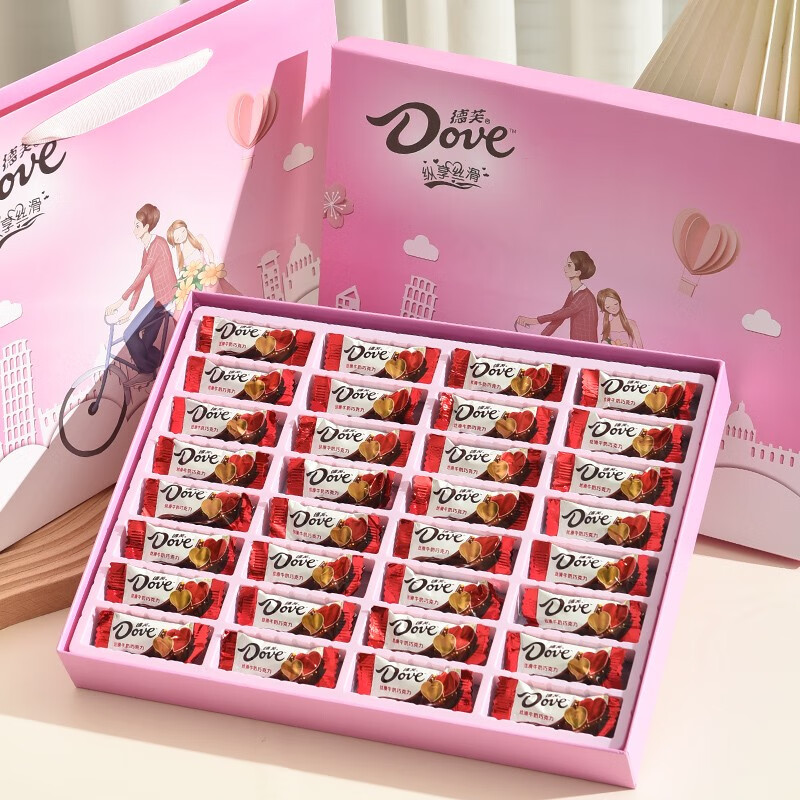 装喜糖伴手礼零食520情人节礼物送女生老婆生日礼物 粉色32粒德芙礼盒