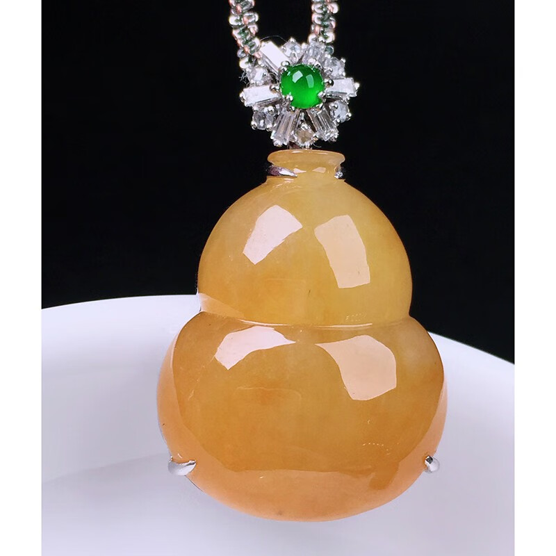 慈心缘 冰种黄翡葫芦吊坠 18k金镶钻缅甸a货翡翠珠宝整体32.7/19.