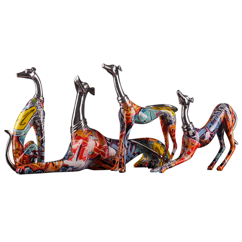 裕谷 创意彩色狗摆件家居客厅电视柜装饰品 卧姿