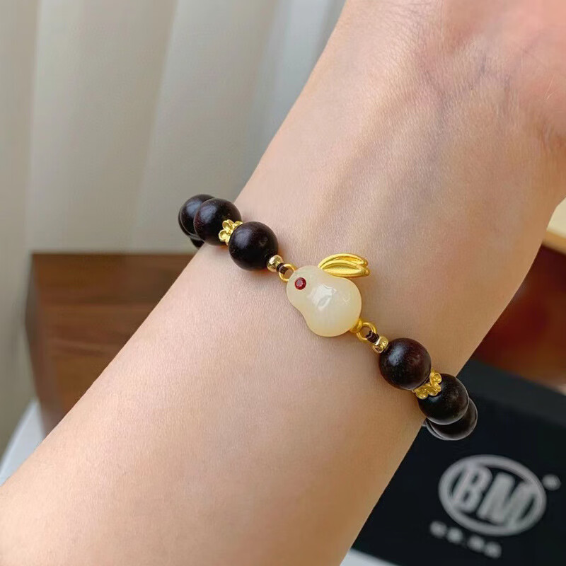 涧萦丝520男女手串爆满金星佛珠配饰款手链送女友礼物闺蜜礼物 玉兔