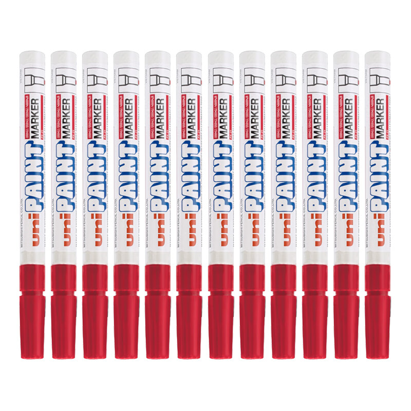 三菱（uni）PX-21 小字油漆笔 0.8-1.2mm工业记号笔物流笔（可用于汽车补漆）红色12支装