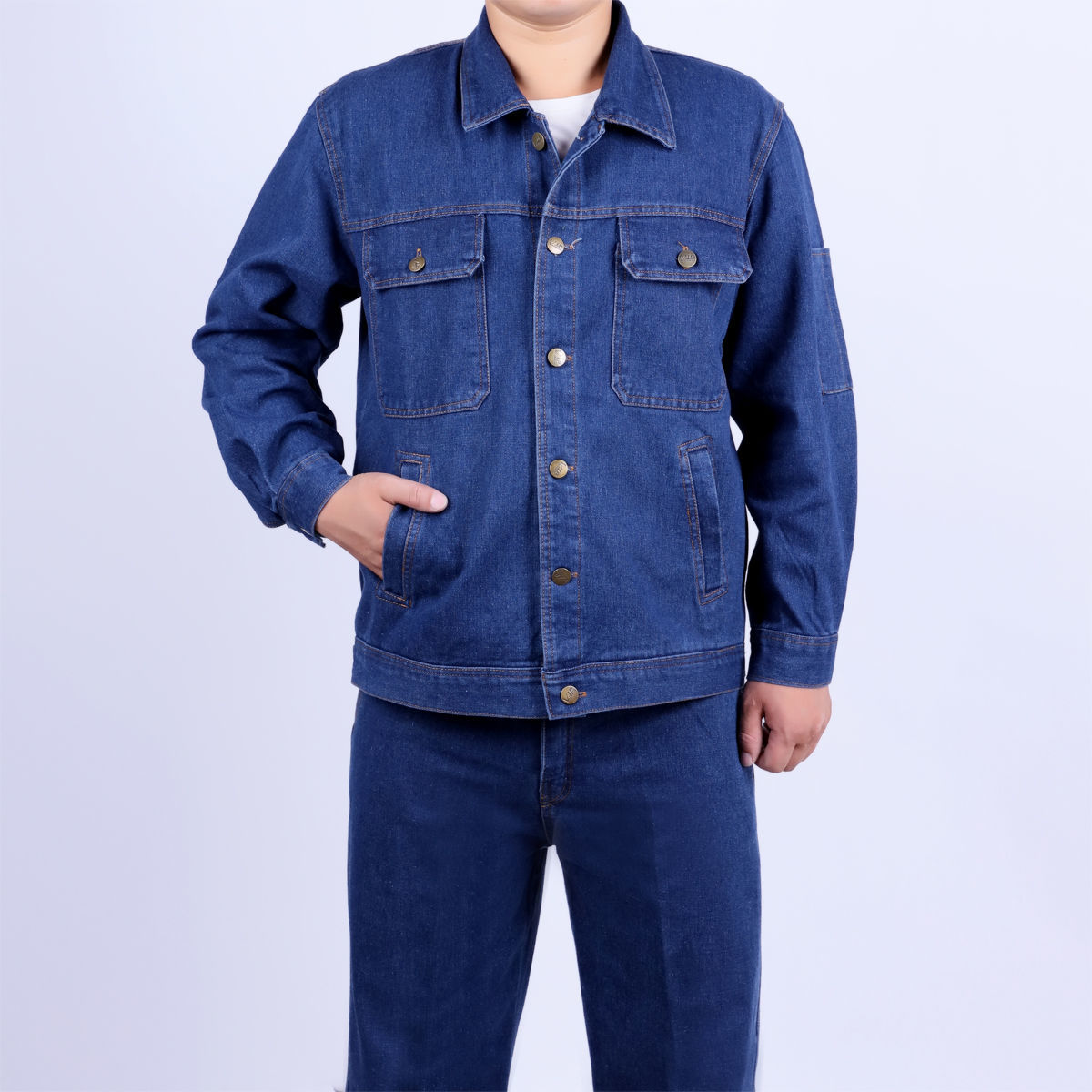 陇水东流电焊牛仔工作服套装男加厚防烫耐磨建筑工地汽修劳保工作服