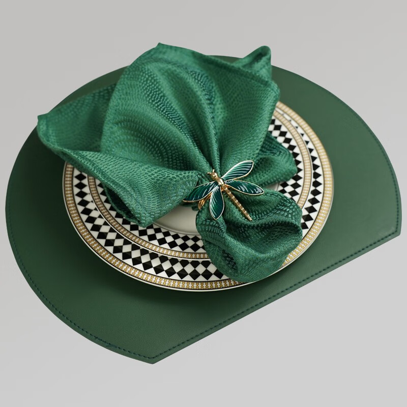 防滑防烫耐热圆形杯垫碗垫隔热垫子酒店家用餐垫 丹特皮革餐垫-深草绿