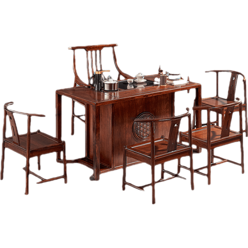 新中式茶桌椅组合家用实木泡茶功夫茶台乌金木禅意办公室茶室茶桌 1.35M茶桌 整装