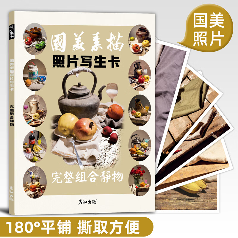 国美素描照片写生卡完整组合静物48页实物教材高清临摹画册现场实拍