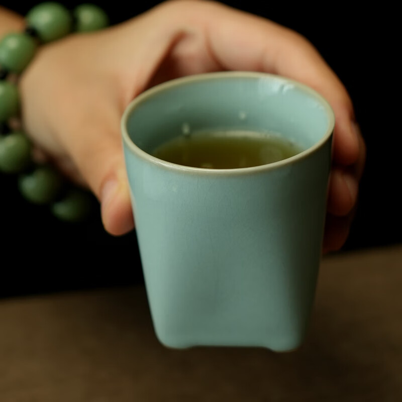 汝誉天下汝窑茶具茶杯水杯主人杯压手杯禅定杯汝州汝瓷天青冰裂陶瓷茶盏 天圆地方杯(单杯)85ml