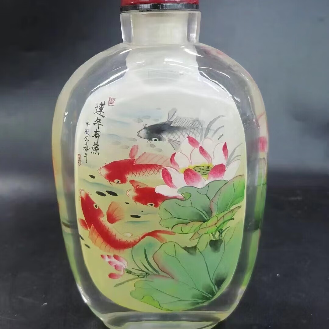 内画鼻烟壶小壶送老外送朋友特色工艺品衡水内画 连年有余(12.5*7.