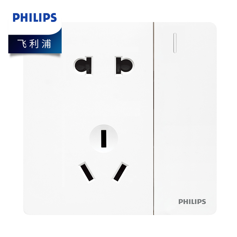 飞利浦(philips)开关插座面板五孔插座加一位一开双控开关 墙壁86型