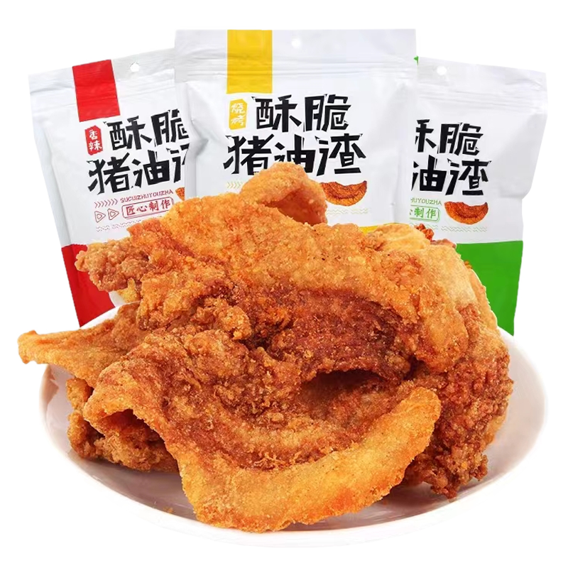 璟明源 老青岛特产军旺猪油渣璟明源网红酥脆油梭子油渣子食品肉脂渣零食 椒盐猪油渣100g 混搭口味可指定