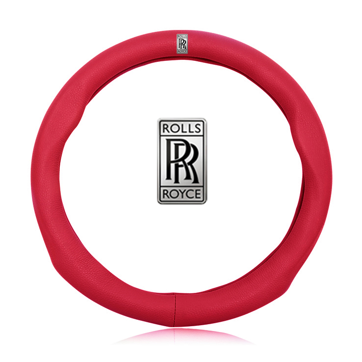 适用于劳斯莱斯车用方向盘套皮革魅影/幻影/曜影/古斯特/库里南专用高档汽车真皮把套改装男女士四季通用 方向盘套-棕色 劳斯莱斯