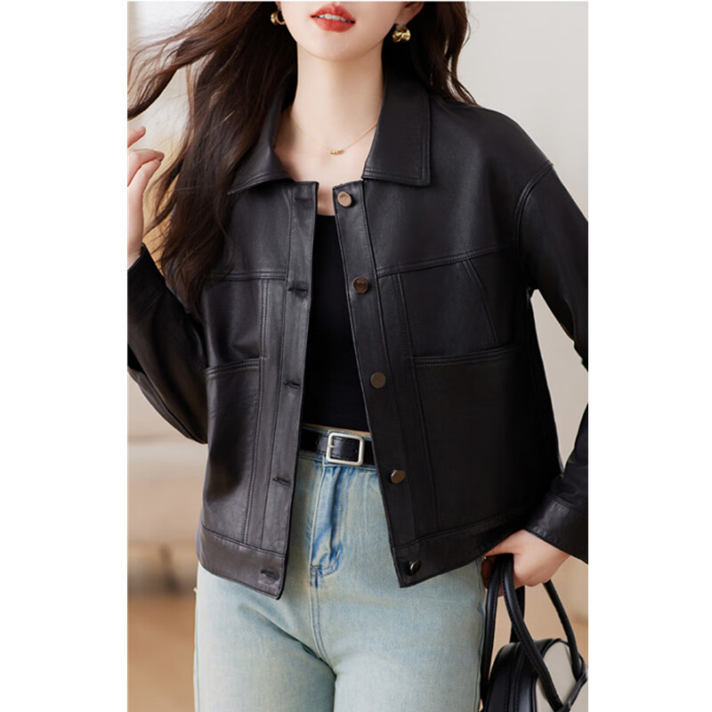 永立弘真皮皮衣女士短款真皮夹克海宁绵羊皮修身显瘦百搭机车服短外套