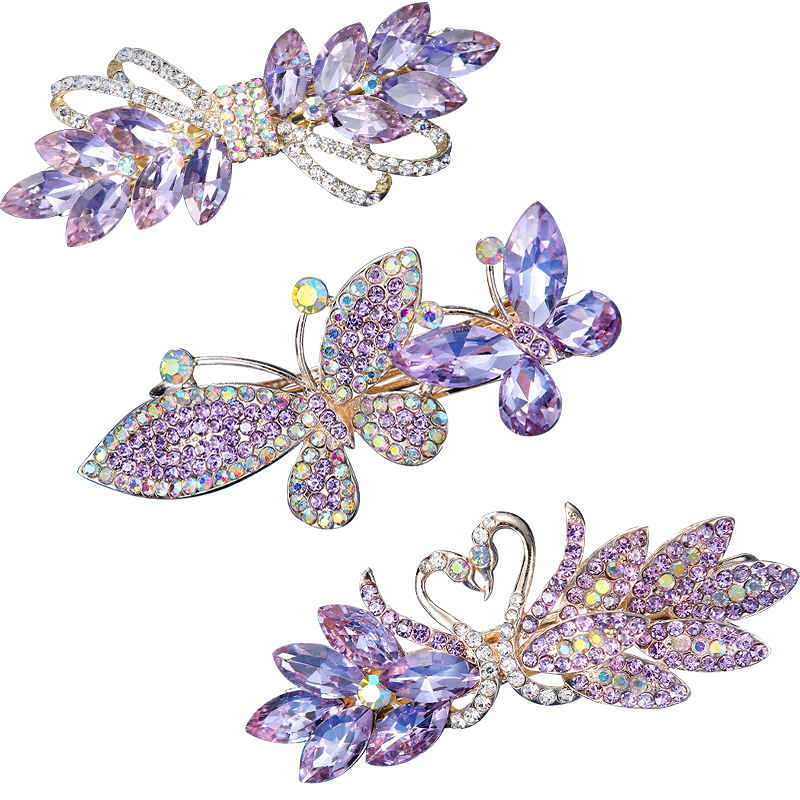 SENDME發(fā)夾女天鵝彈簧夾后腦勺發(fā)卡女發(fā)飾生日禮物送女友 紫粉發(fā)夾三件套裝