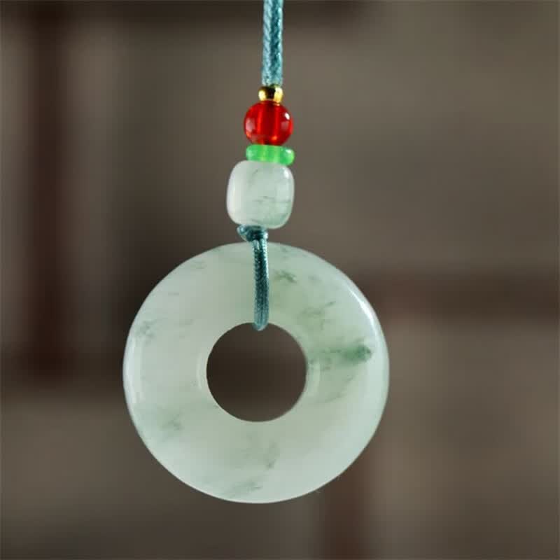 洁玉堂新疆天山翠圆环平安扣吊坠 玉石面包圈挂件佘太翠白底飘翠花