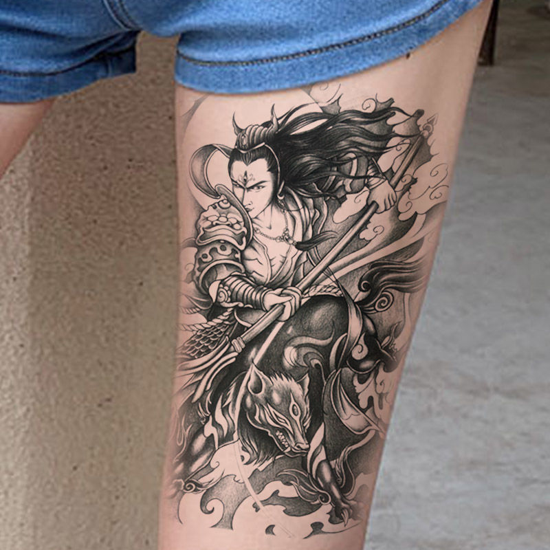 千色集纹身贴仿真水男女花臂二郎神手臂大图仿真个性霸气杨戬半臂 半