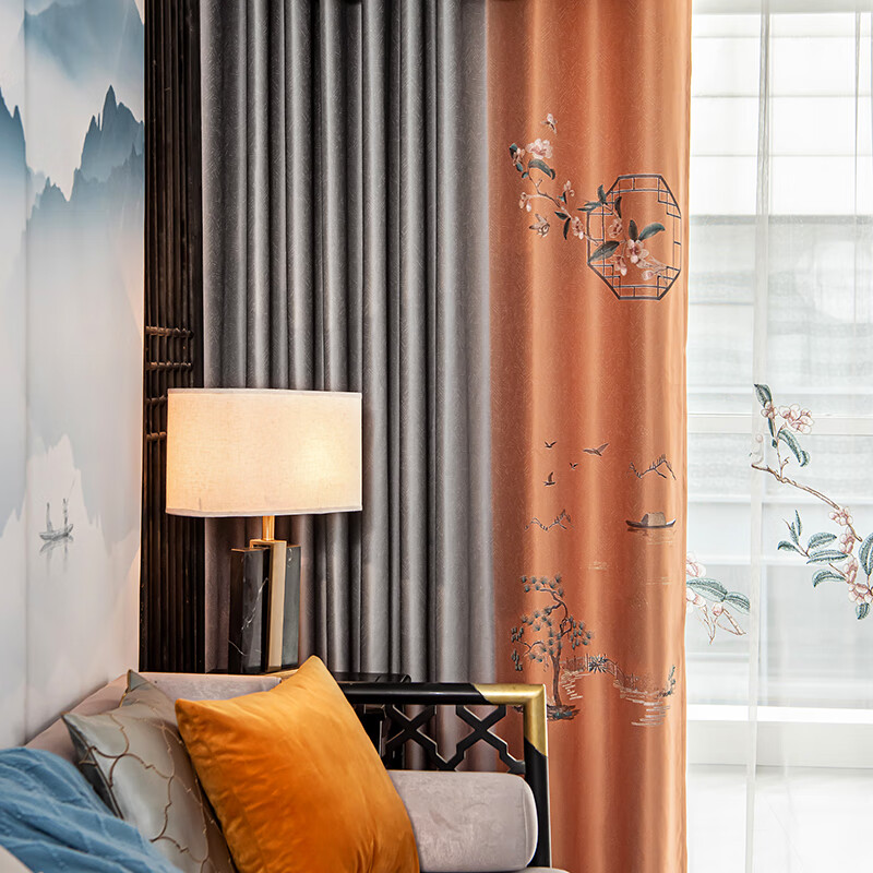 良辰-灰橙(窗帘) 定制尺寸(挂钩式 每米单价 )