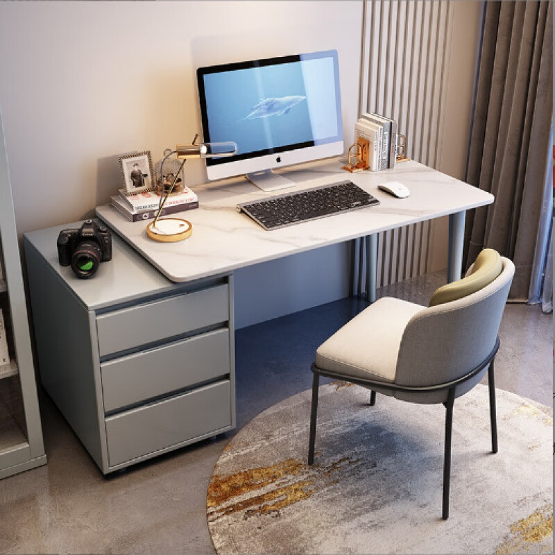 虞萌馨迪高档书桌轻奢现代简约风高端岩板椅带柜电脑桌可伸缩书房写