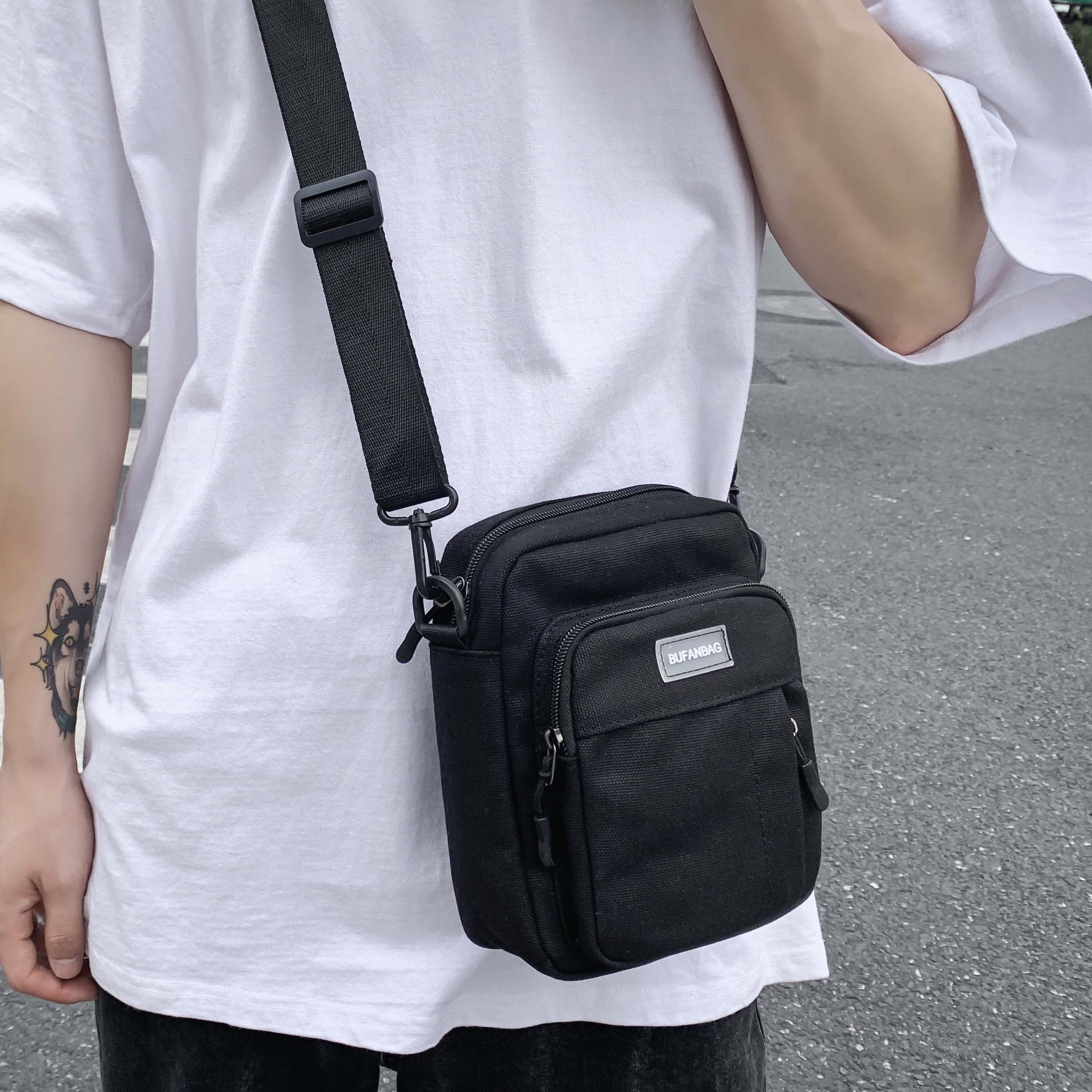 炫壳帆布小挎包男士单肩包日系休闲工装斜挎包男潮牌ins潮挎包小包男