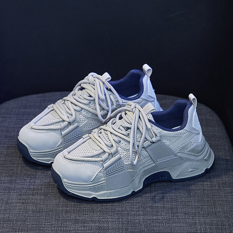 犸凯奴春季新款厚底增高潮流时尚舒适百搭轻便运动休闲鞋女款 灰色 35