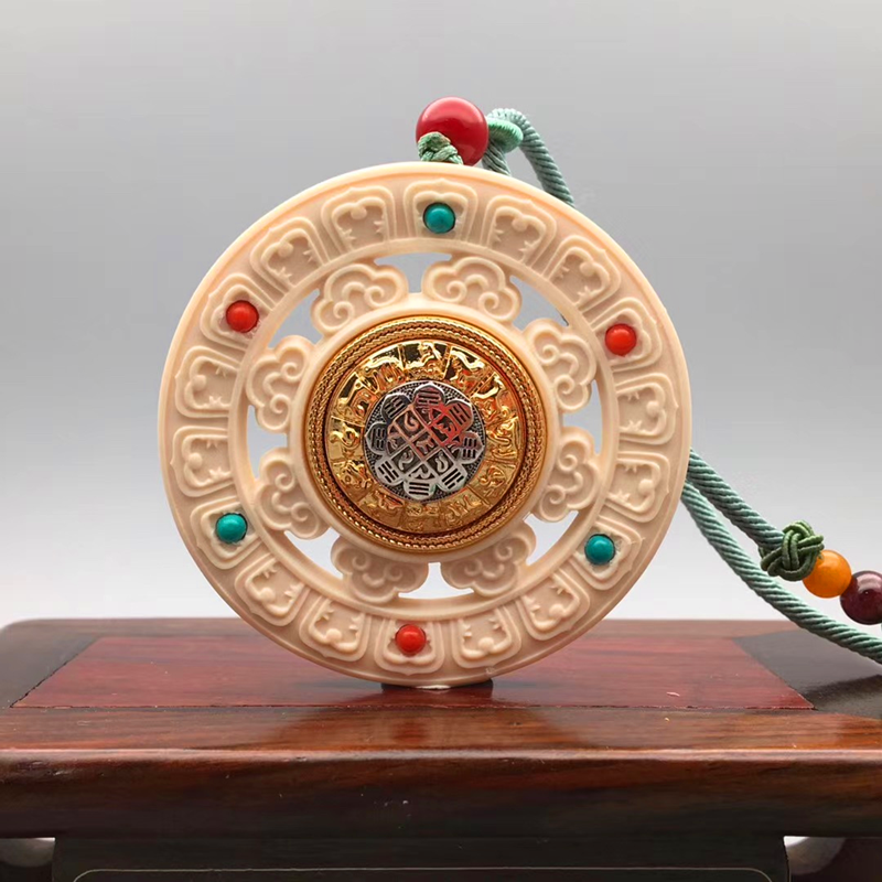 古珍 长毛象猛犸象牙雕刻八宝转运轮吊坠项链车挂件男送长辈妈妈老婆