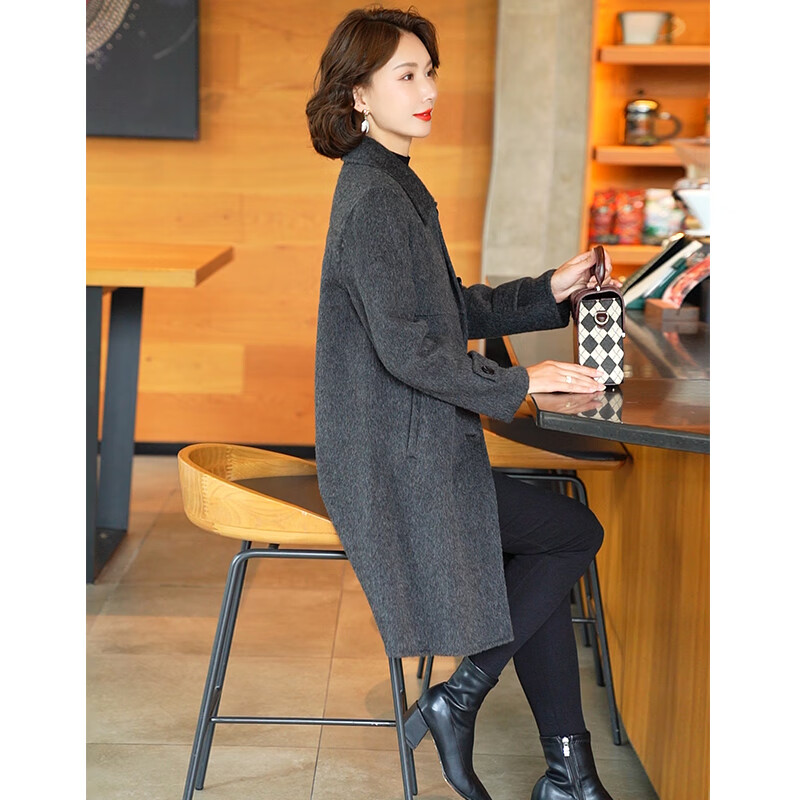 迪芬.璐嘉双面呢大衣女韩版高级感羊毛呢外套气质秋冬显瘦中长款2025年新款 碳灰色 S