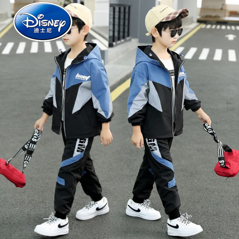 迪士尼(disney)童装男童秋装套装儿童服装春秋季运动套装中大童风衣