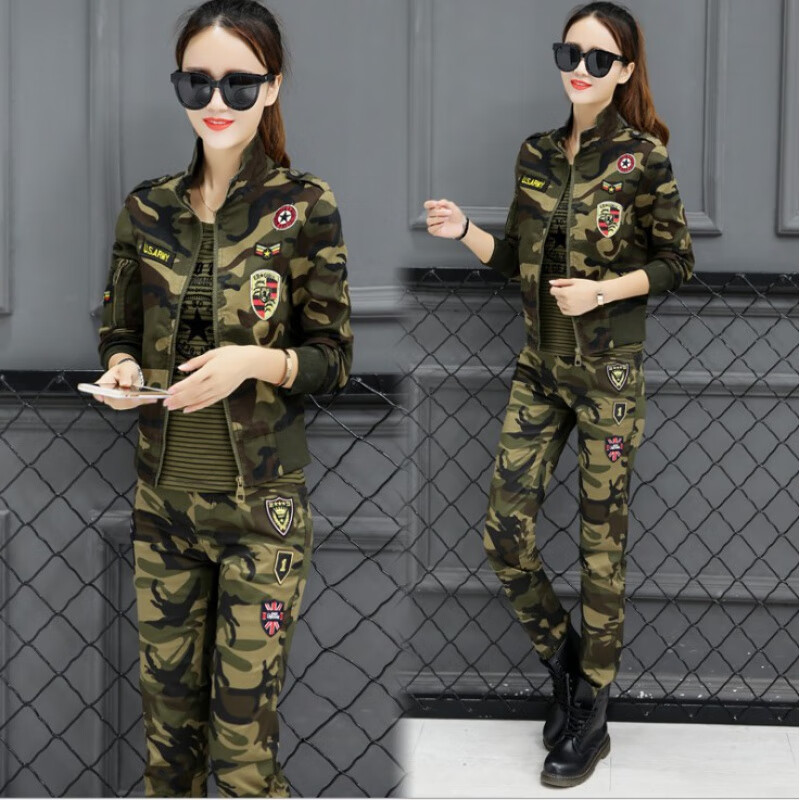 陆军武迷彩服套装春季水兵舞服装女三件套学生军训军迷服饰修身显瘦棉