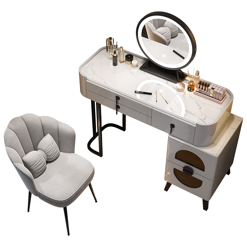 风之意 梳妆台 意式轻奢多功能带灯镜化妆台组合卧室现代简约小户型储物收纳梳妆柜 岩板梳妆台 80cm梳妆台+化妆镜(备注边柜方向)