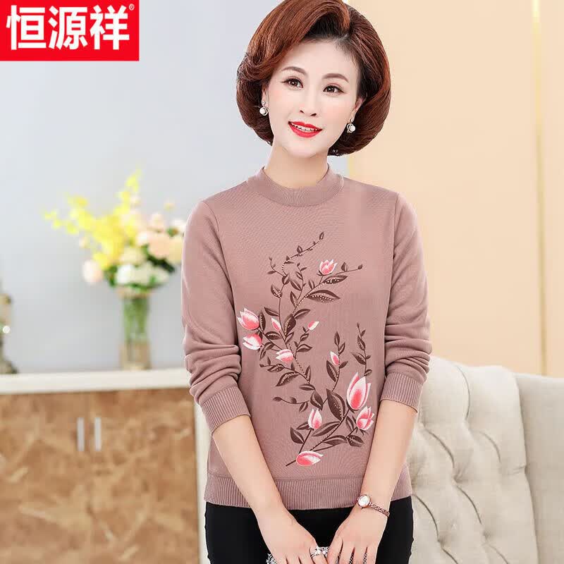 恒源祥中老年毛衣女妈妈装加绒毛衣冬季打底衫女圆领针织加绒毛衣女加厚 601 驼色 L 建议:80~90斤属于什么档次？