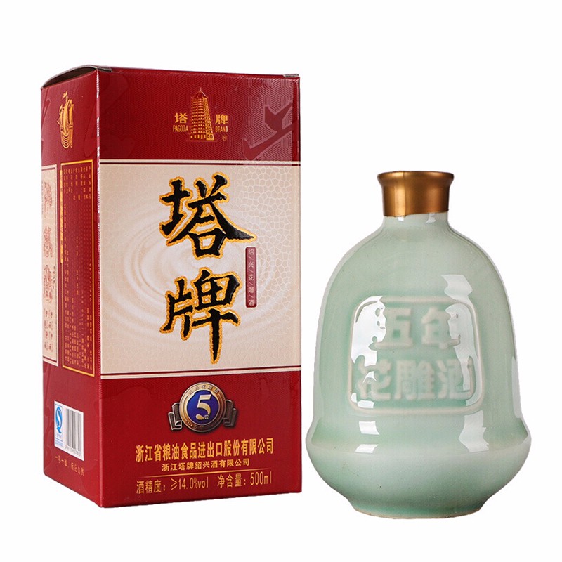 塔牌 青瓷五年花雕酒 绍兴黄酒 半干型糯米酒整箱装 500mL 12瓶