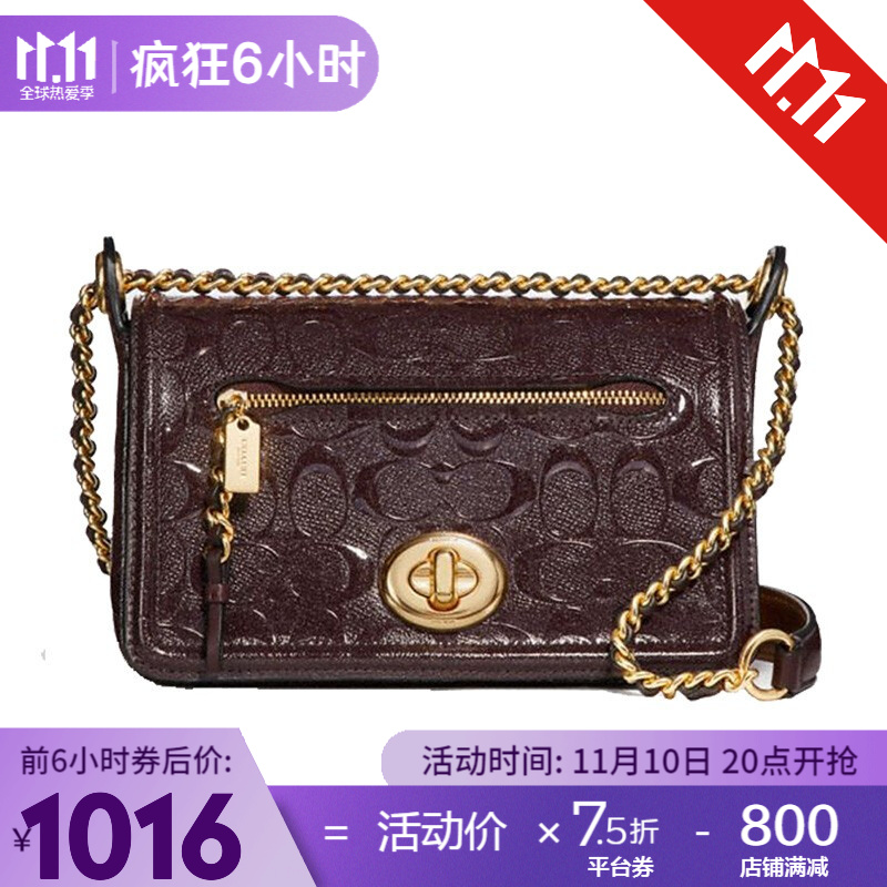 coach蔻驰女包新款链条单肩斜挎包小方包 f22292 酒红色 iml7c