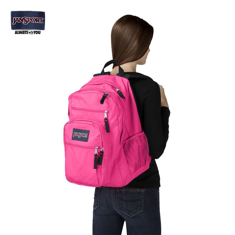JANSPORT杰斯伯双肩包男女大学生书包高中34L背包TDN7 9RX 荧光桃红-18年复古款