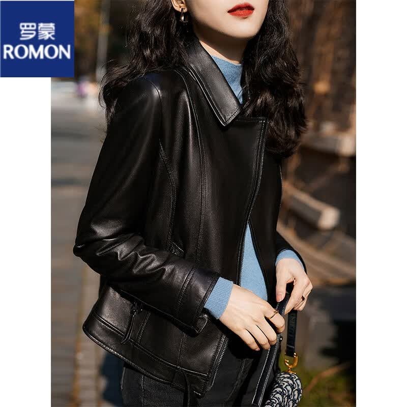 罗蒙（ROMON）海宁绵羊皮真皮皮衣女2023早秋新款修身机车皮夹克外套 黑色 L 建议100-110斤怎么样,好用不?