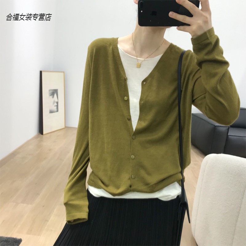 kim sunja潮牌轻软假两件针织开衫外套女宽松百搭休闲上衣 秋香黄