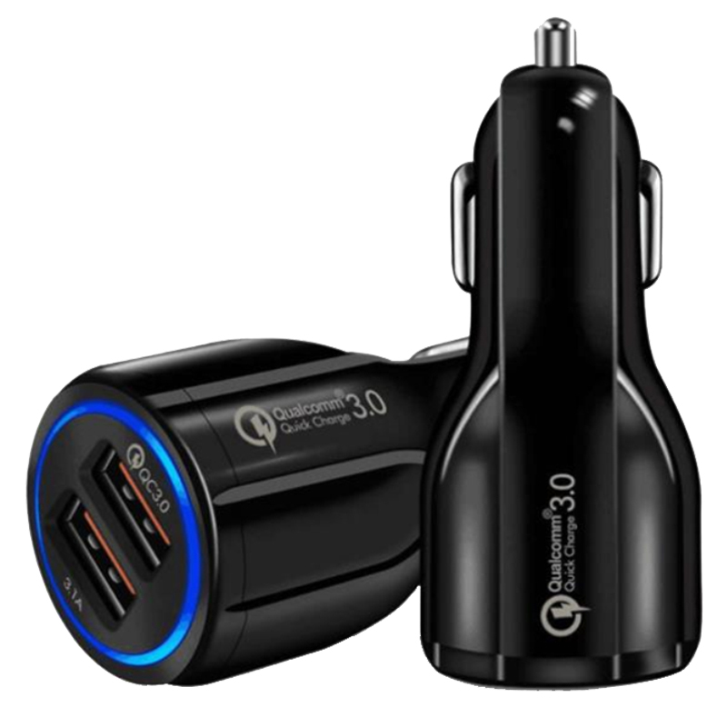 JCJQ 通用车载手机充电器头快充一拖二点烟器双USB多功能车充
