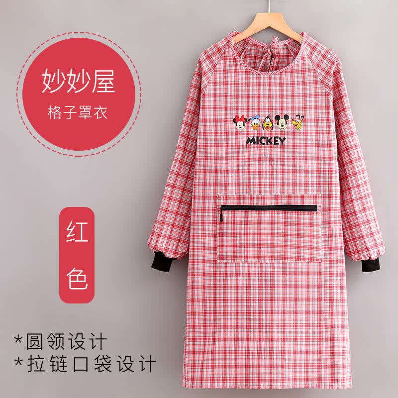菲奢兰有袖子的围裙厨房家用罩衣女做饭餐饮专用厨师家里工作服 红色