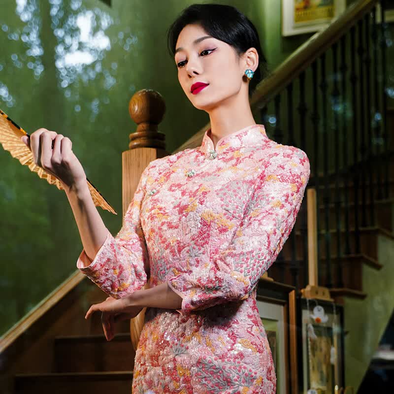 四美子四美子粉色年轻款礼服旗袍女【粉珊瑚】2023秋冬高端服改良连衣裙  XXL码   125-140斤属于什么档次？