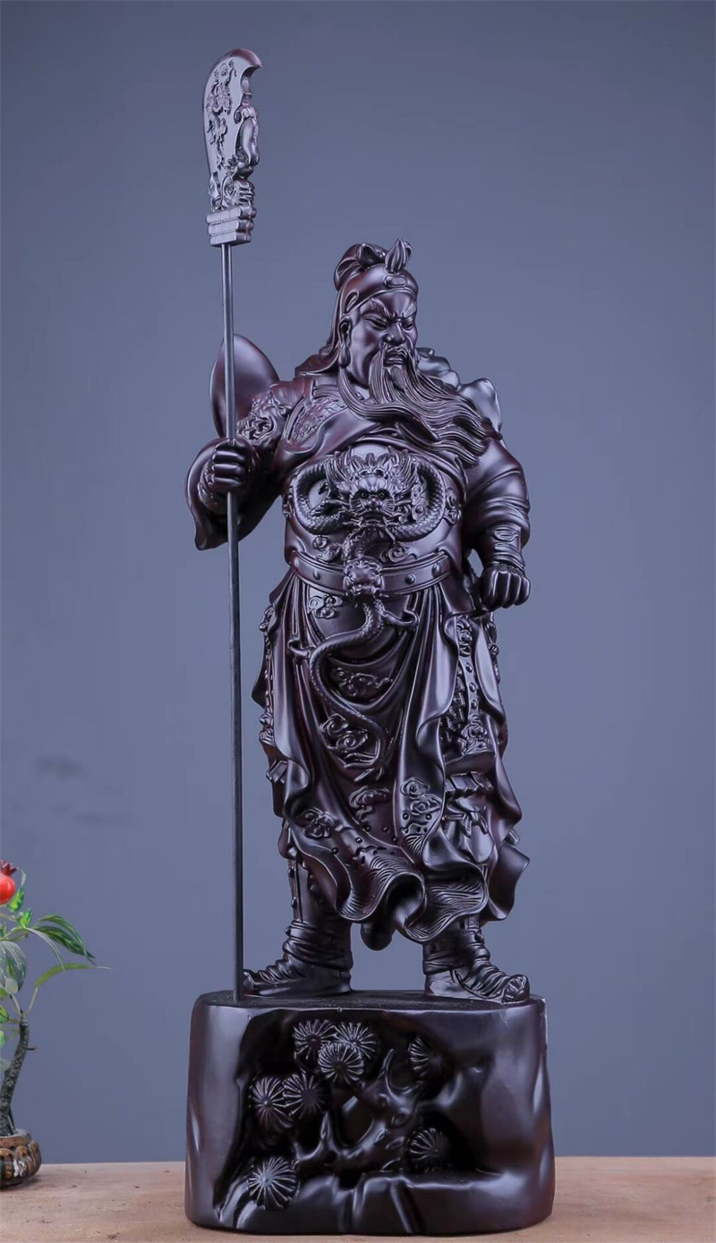 正宗府黑檀木雕立刀关公关羽佛像家居办公室摆件实木红木武财神 黑檀