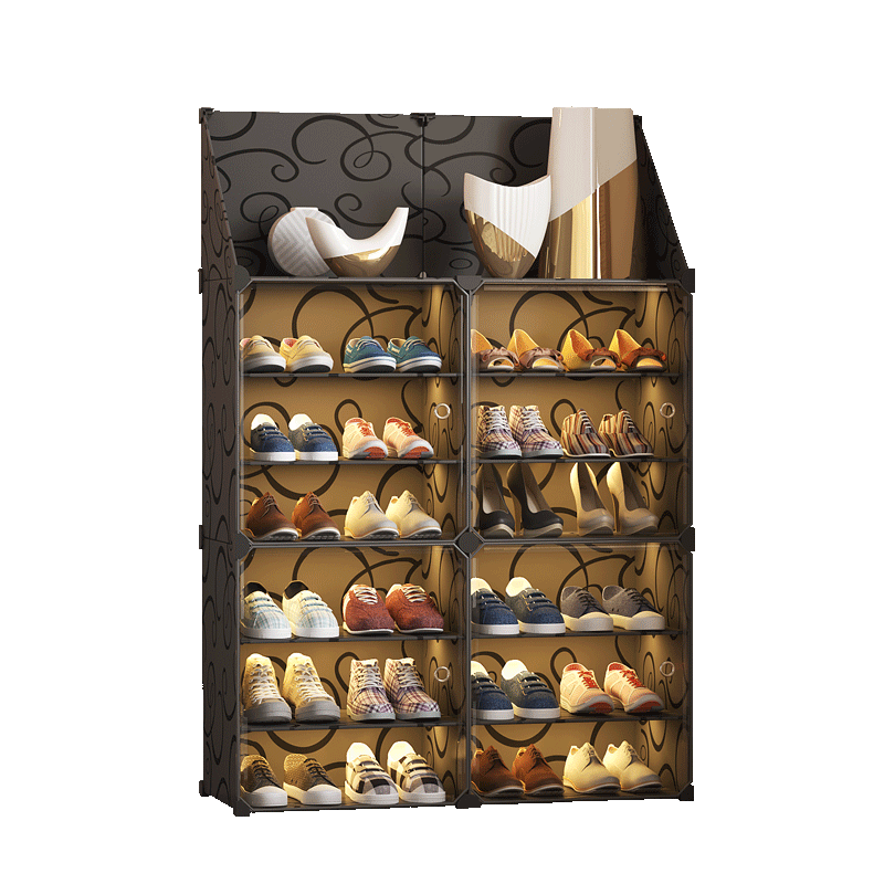 洁然  简易鞋柜多层玄关鞋架子现代简约塑料组合组装超薄防尘门厅柜 【推荐-带置物架】2列6层