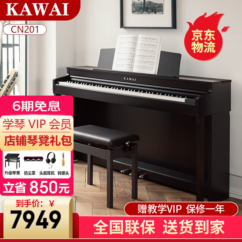 卡瓦依（KAWAI）电钢琴 CN29重锤88键逐键采音键盘配重 象牙质感键面数码钢琴 CN201全套+超值礼包