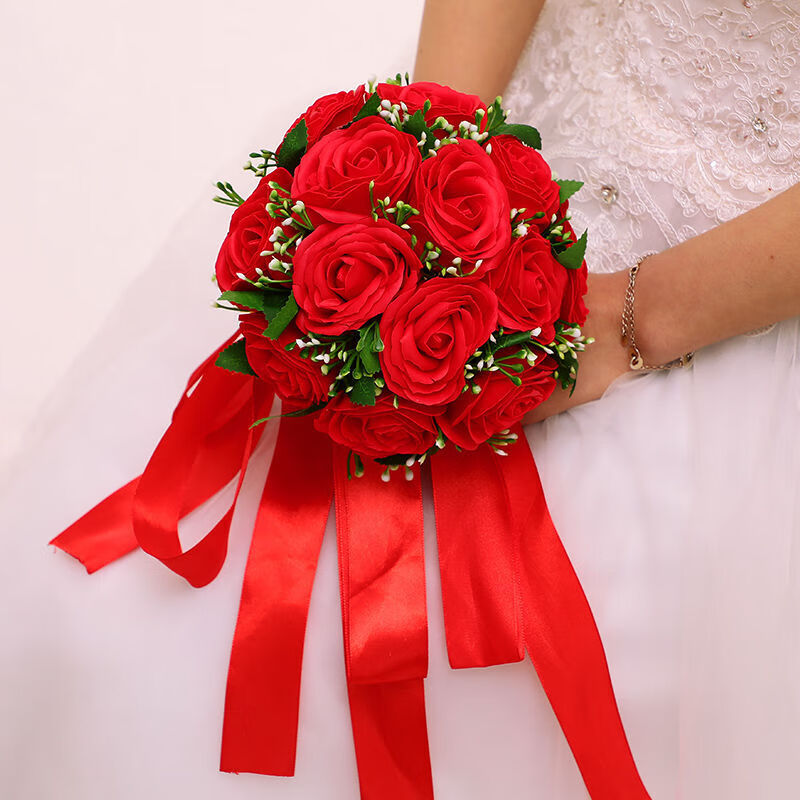 结婚花球婚纱照拍摄道具 婚礼花束 婚庆用品 玫瑰款12朵红色