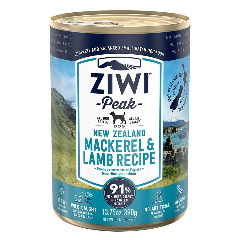ZiwiPeak巅峰狗罐头新西兰进口幼犬成犬主食罐头390g/罐 马鲛鱼+羊肉390g