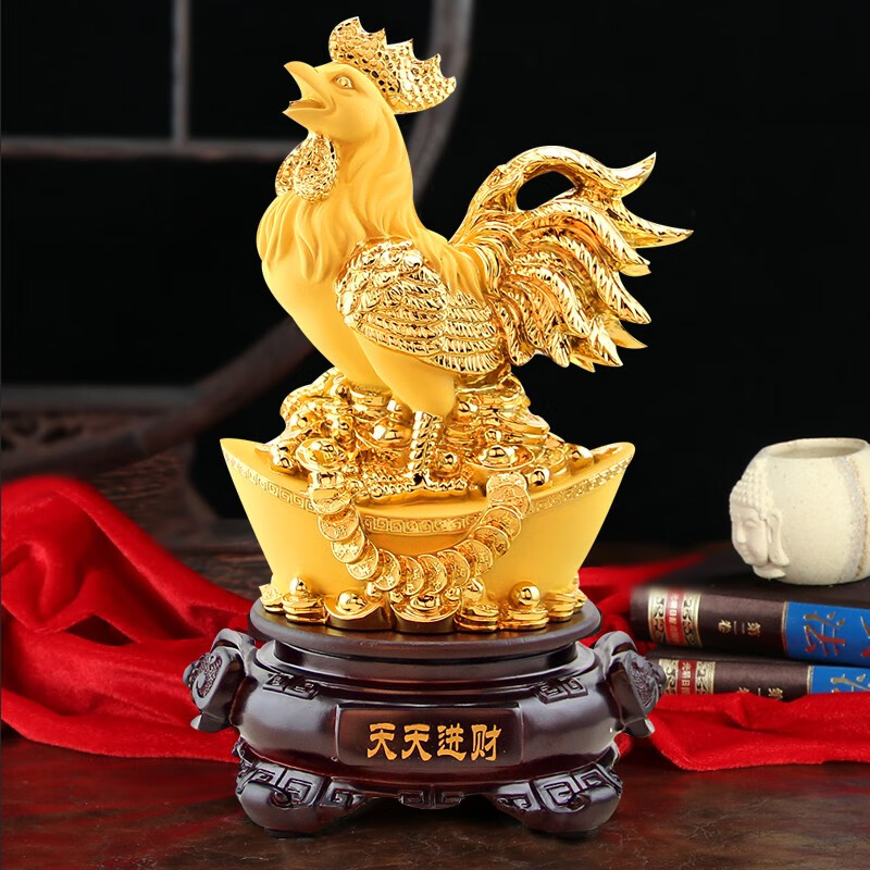 娴砰金鸡摆件十二生肖属相鸡摆设客厅开业乔迁新居礼品 生肖鸡沙金色