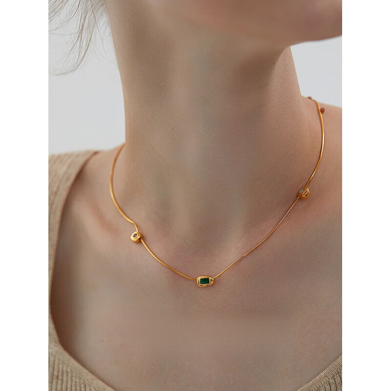 zka红宝石项链拜占庭:法式复古vintage红绿宝石锁骨链轻奢小众叠 主图