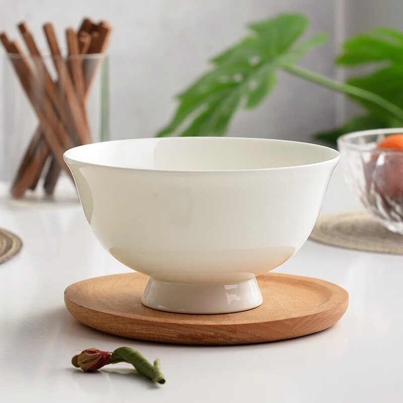 晟普陶瓷高脚碗唐山骨瓷碗家用纯白碗白瓷碗吃饭碗吃面碗白色饭碗餐具