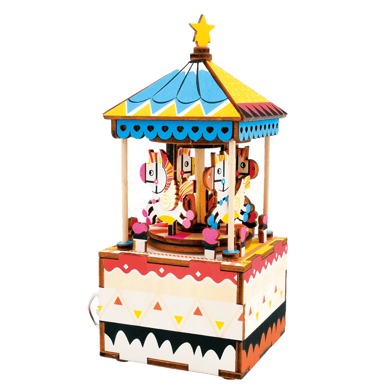 若態(tài)3d立體拼圖八音盒成人手工diy音樂(lè )盒木質(zhì)積木拼插裝玩具節日禮物 AM304旋轉木馬 【二代】