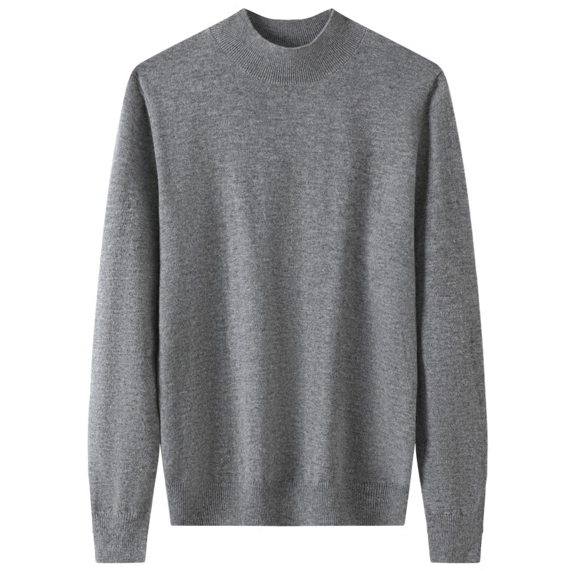 恒源祥100纯羊毛针织衫女秋冬新款半高领套头毛衣内搭打底纯色羊毛衫女 烟青灰 S /160/84A