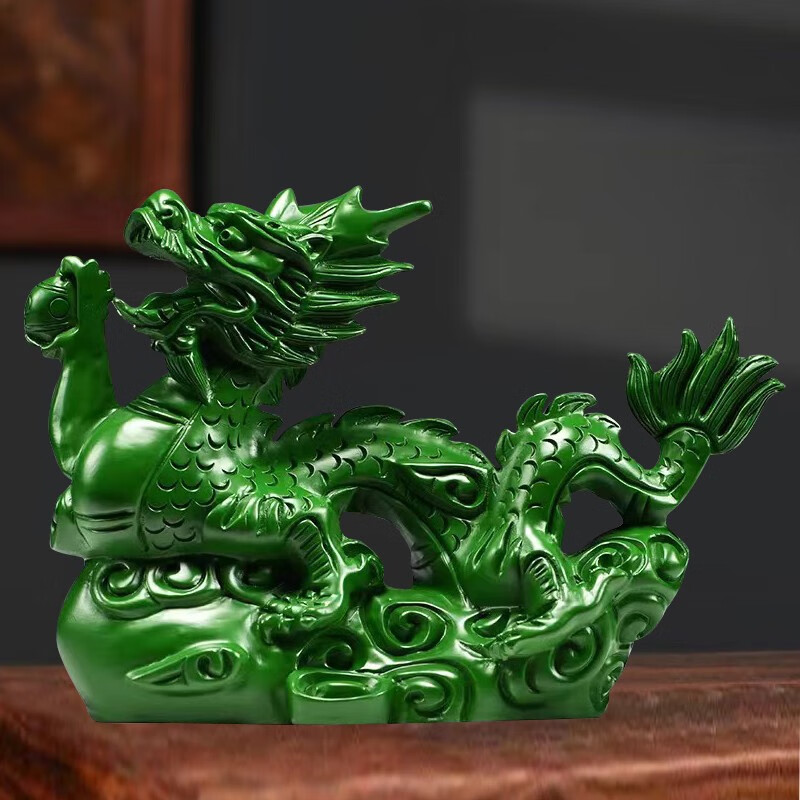天从 龙摆件实木 纯木绿色神龙摆件木制工艺品木质生肖龙金龙青龙摆件