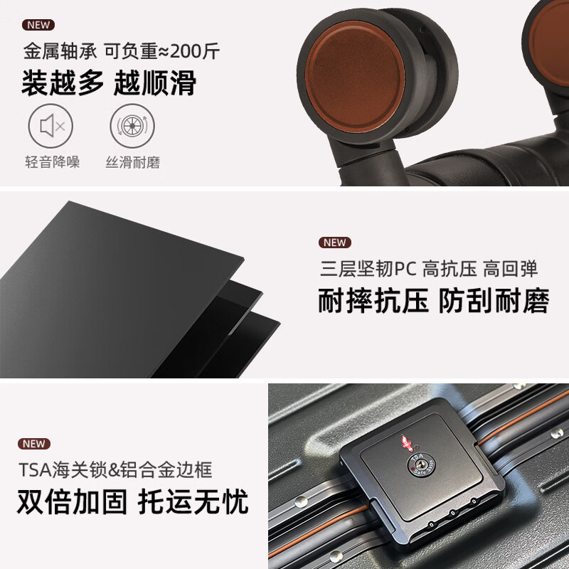 朗客德国大容量铝框行李箱32寸加厚出国结实耐用宽拉杆30旅行密码皮箱 游弋灰【加大加厚多功能铝框款】 32英寸 可托运-适合出国长途旅行